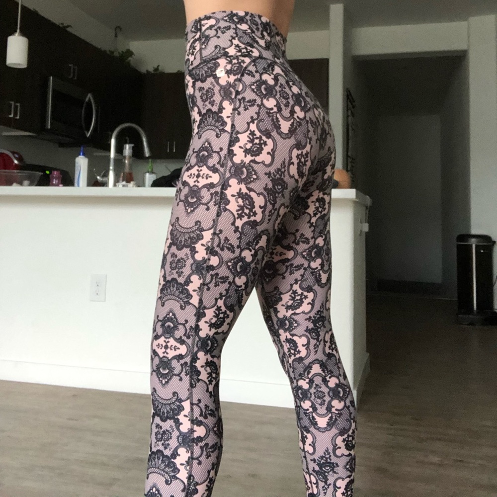 High waisted Fabletics leggings lace print